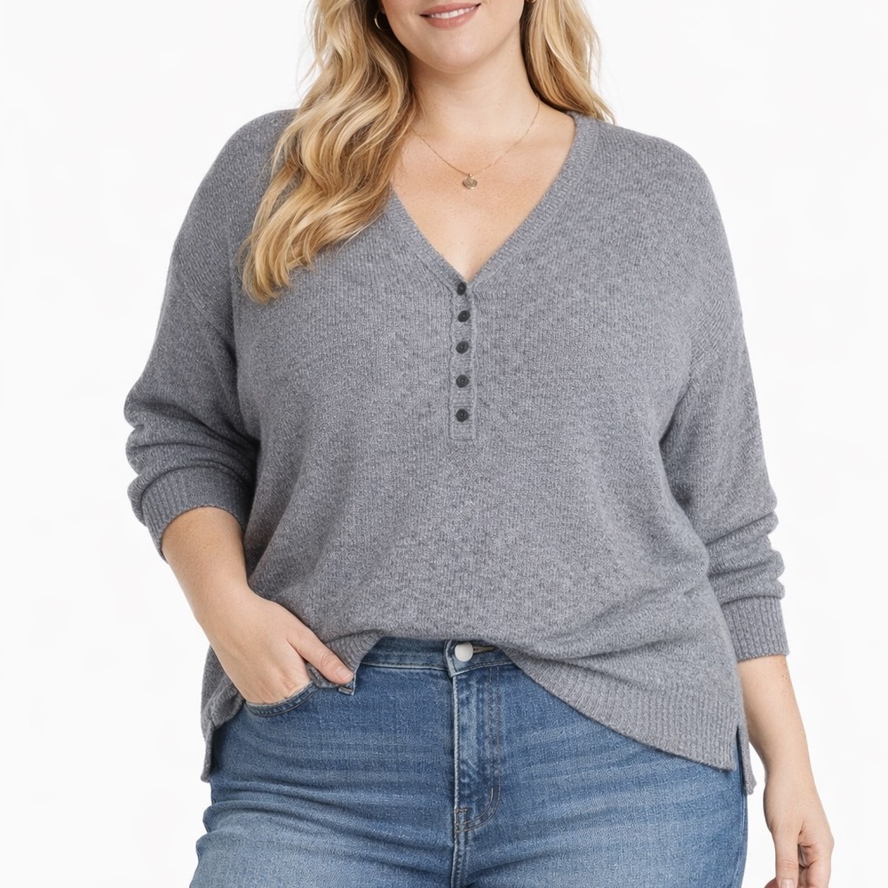 NEW Madewell Plus Asherton Waffle Henley Sweater in‎ gray, 2X